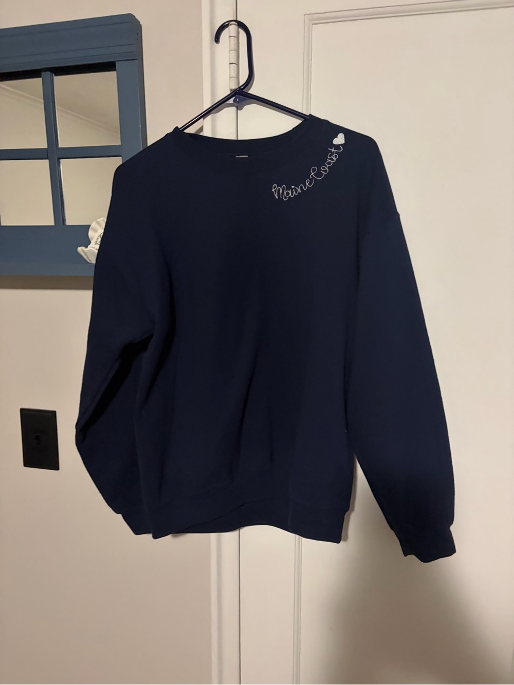 Gildan Navy Blue Maine Crewneck Sweatshirt with White Embroidery
